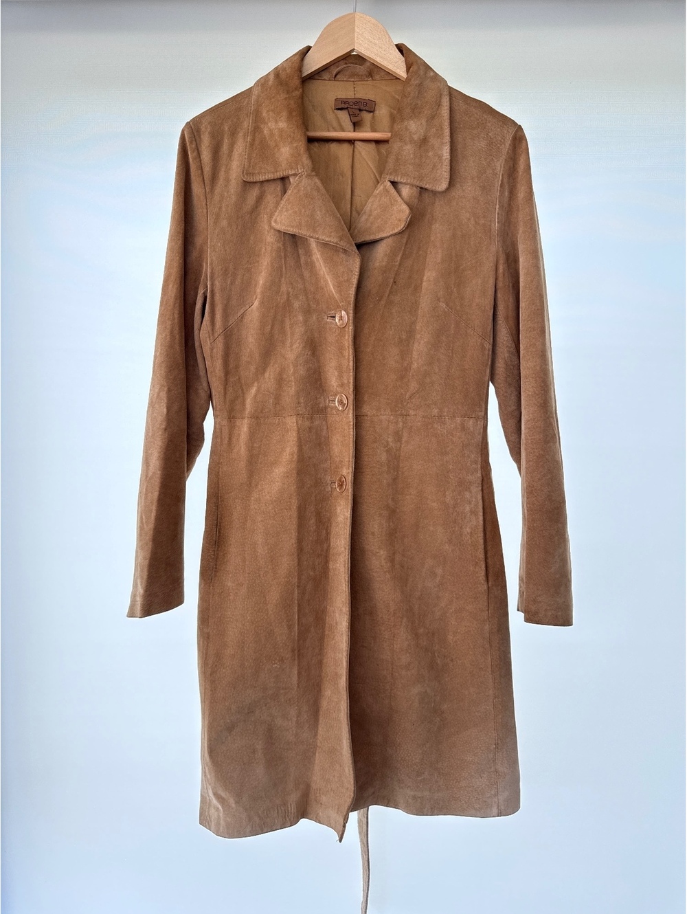 Arden B Brown Suede Leather Coat Womens Large Tie Back Long Jacket